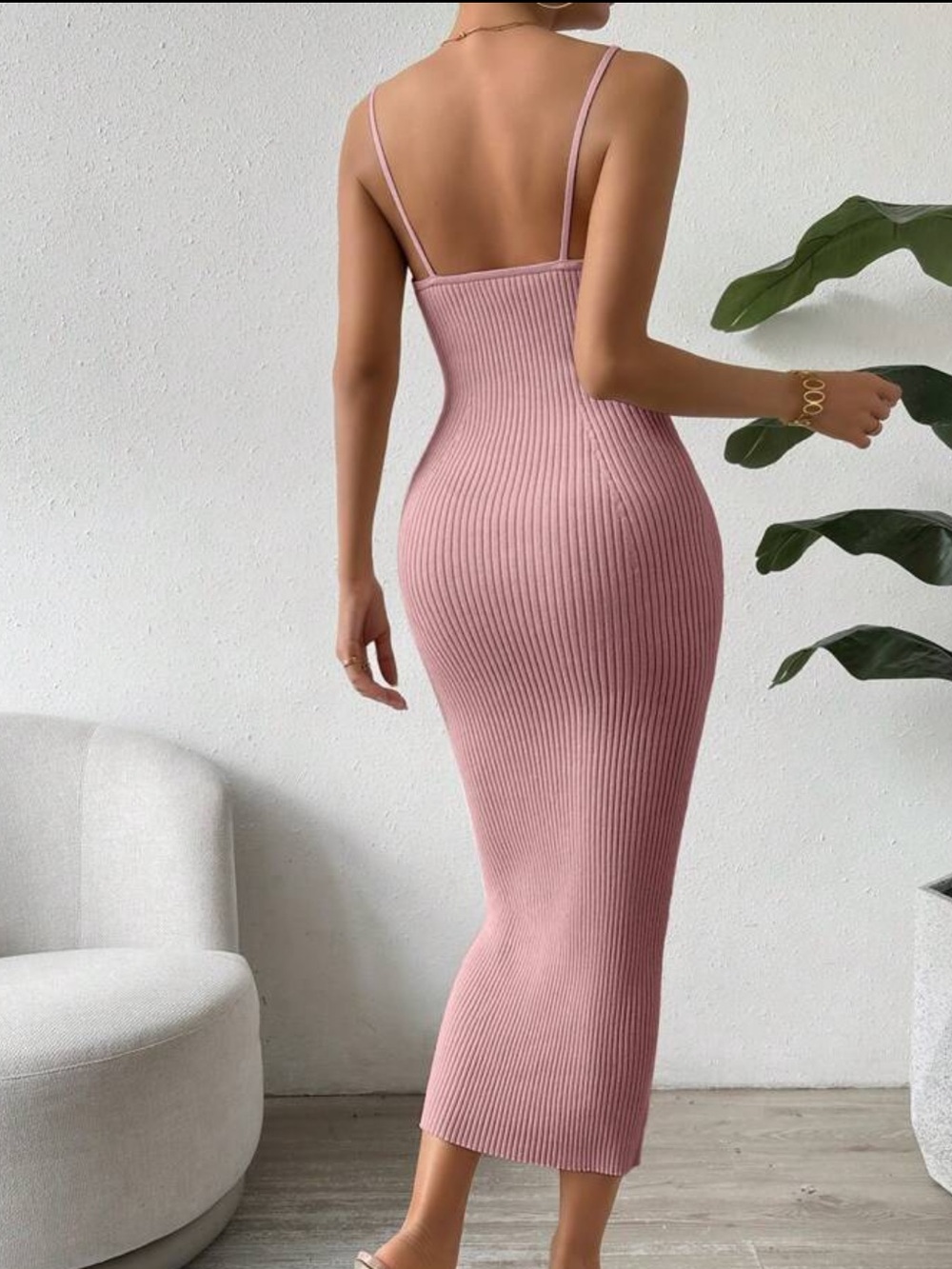 SHEIN Ribbed Slip Maxi Dress in Pink - Picture 2 of 5